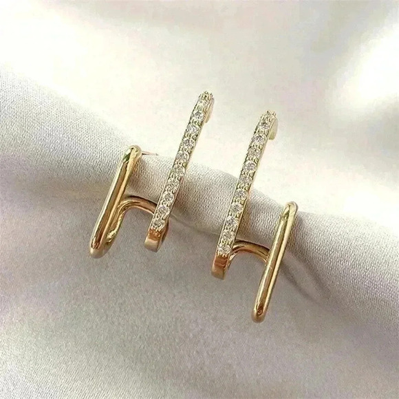 New 18k Yellow Gold Plated 925 Silver CZ Earrings - Picture 2 of 4